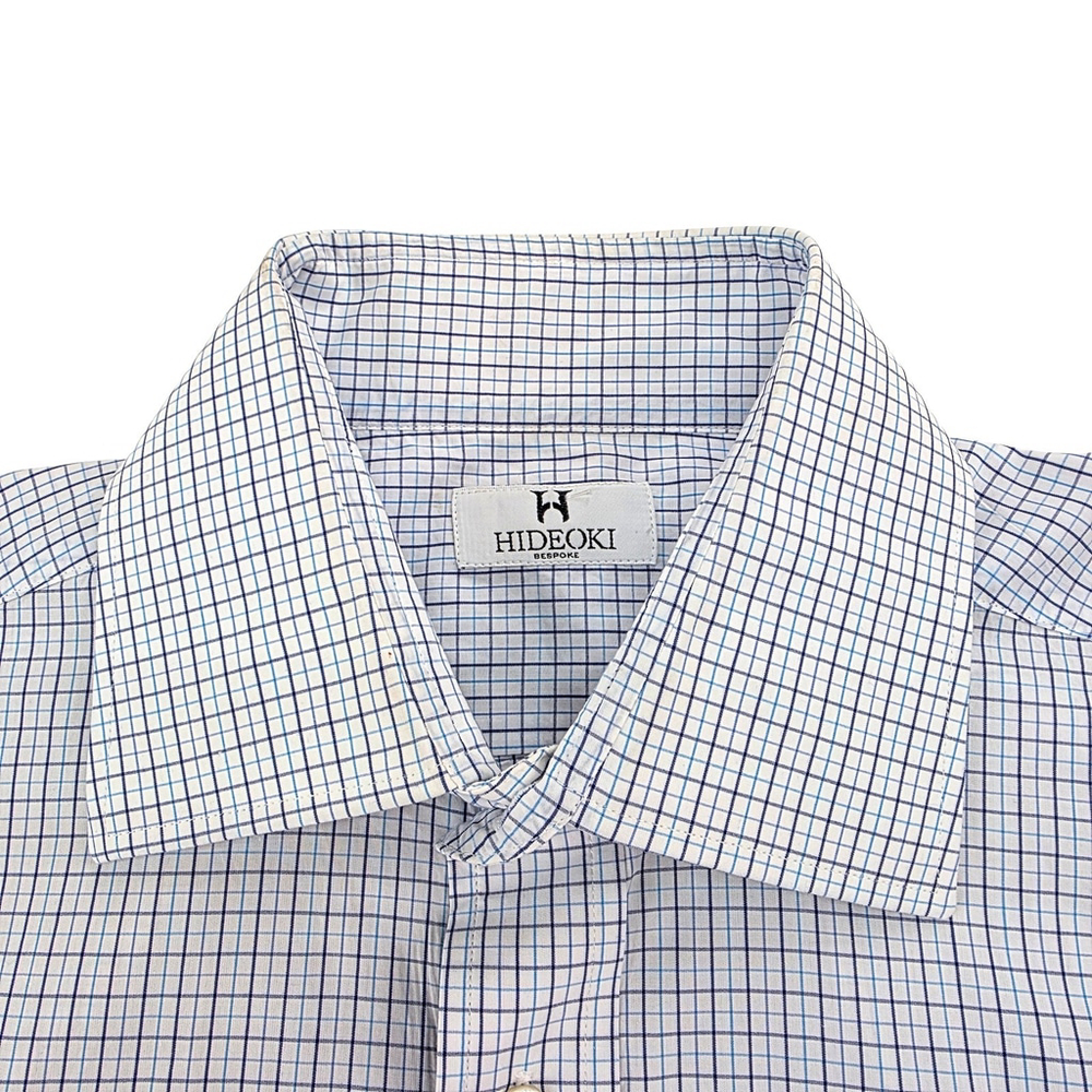 Quiet Luxury Hideoki Bespoke Blue Check Dress Shirt Mens Large Tailored - Picture 2 of 9